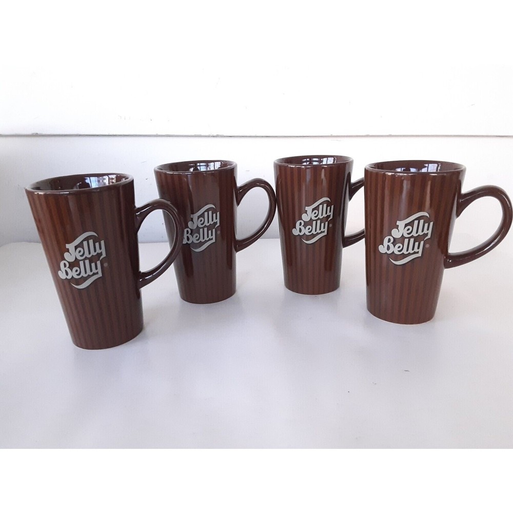 JELLY BELLY Ceramic Brown Striped Coffee Cup Mug - Set of 4